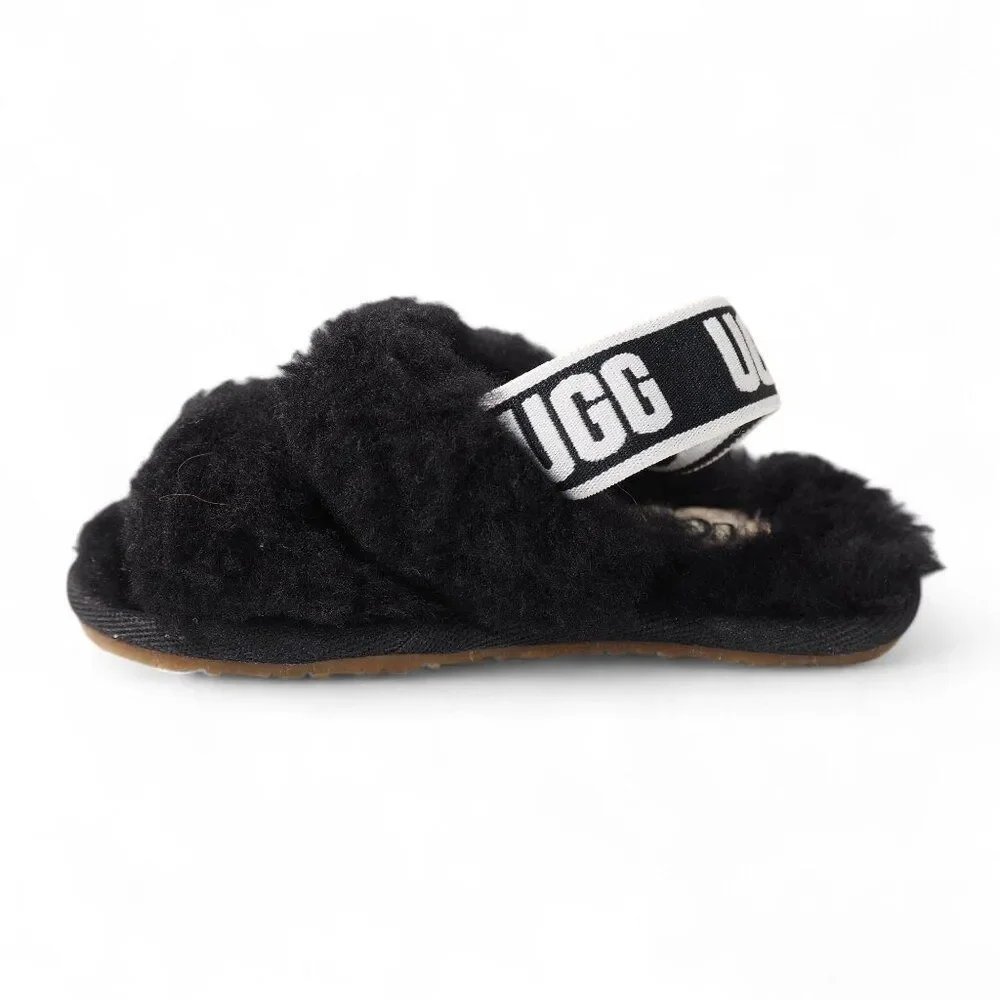 UGG Oh‎ Fluff Yeah Slingback Slide Sandals Black 1116636T Toddler 6